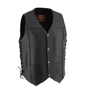 NWT MILWAUKEE SH1391 BLACK LEATHER 10 POCKET MOTORCYCLE RIDER VEST